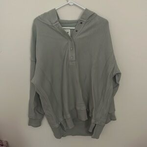 Aerie oversized textured Henley hoodie sweatshirt cotton EUC medium grey